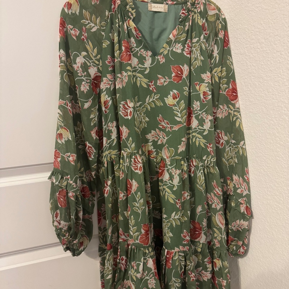 Altar'd State Green Floral Boho Mini Dress